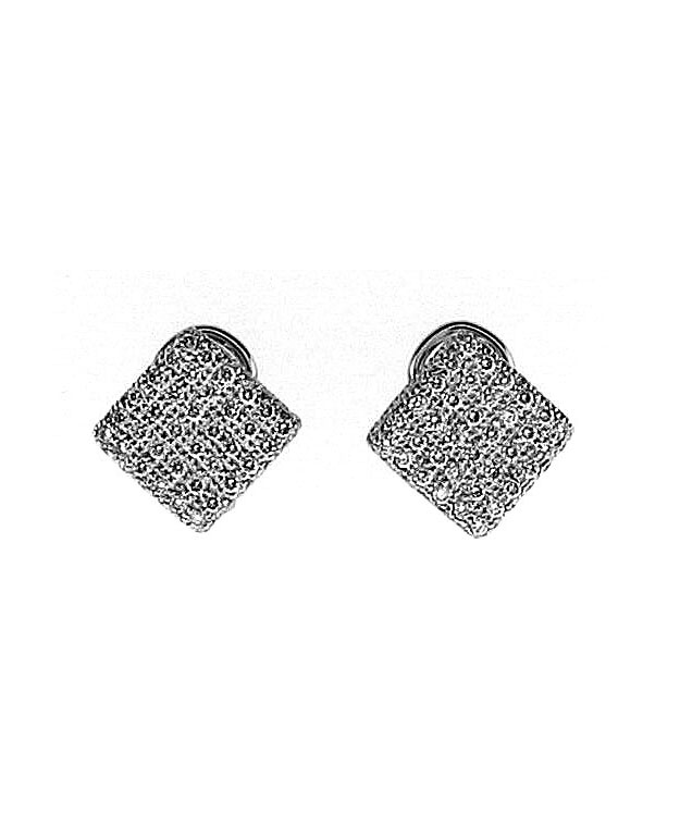 18KW Block Paved Earrings with Diamonds: 2.00cts