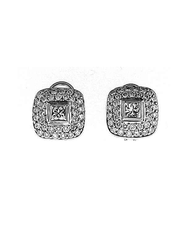 18KW Fashion Earrings with Round and Princess Cut Diamonds: 2.52