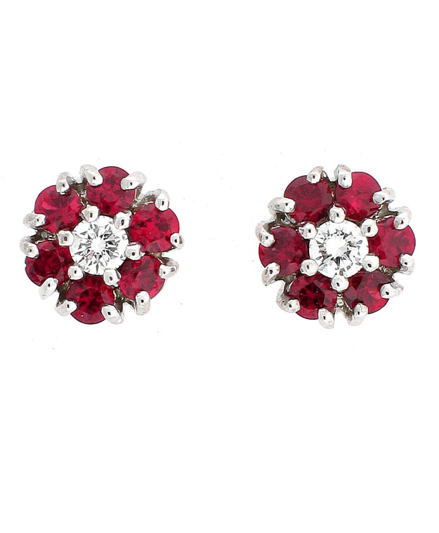 18KW Fashion Stud Earrings Rubies: 0.85cts and Diamonds: 0.25cts