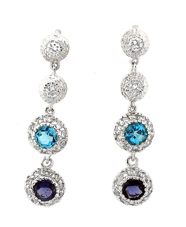 14KW Fashion Drop Earring w/ DIA: 0.40cts and Colored Stones: Io