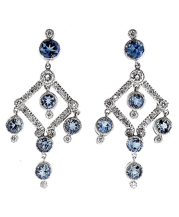 18KW Chandelier Earrings with Blue Topaz and Diamonds: 1.30cts