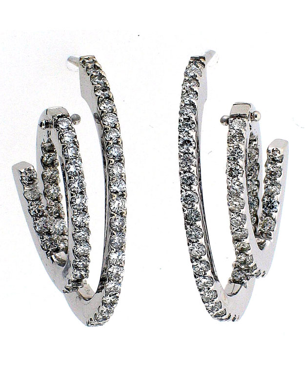 14KW Double Hoop Earrings with Diamonds: 1.50cts