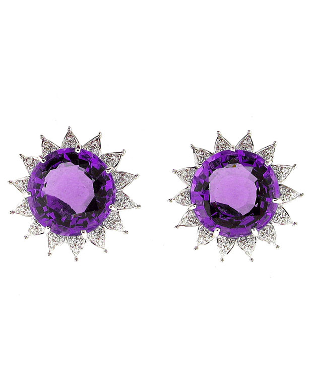 18KW Earrings with Amethyst Topaz and Diamonds: 0.75cts