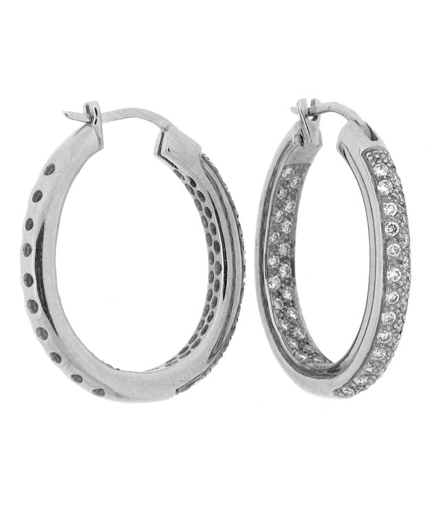 14KY Inside/Out 2-Row Pave Hoops with Diamonds: 0.90cts