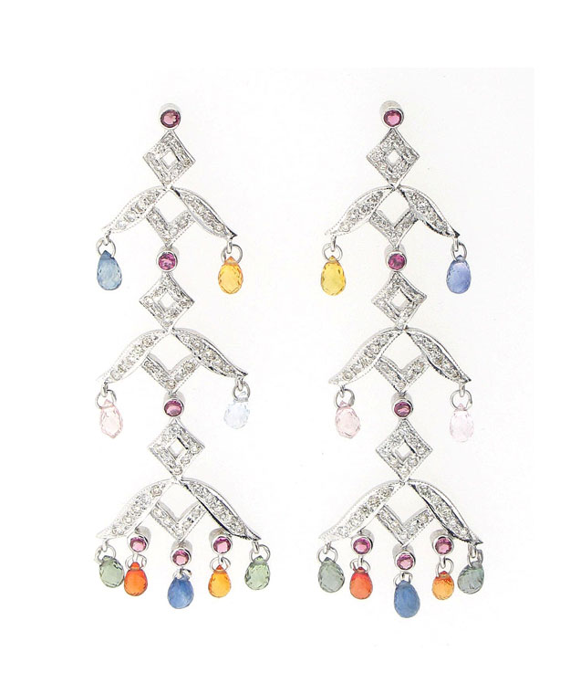 18KW Chandelier Earrings with Multi-Colored Sapphires: 18.80cts