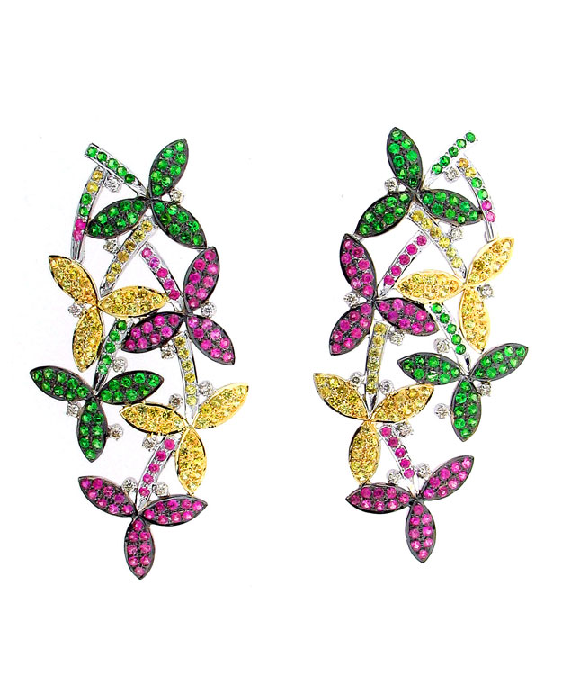 18KW Fashion Flower Earrings with Multi-Colored Sapphires: 10.50