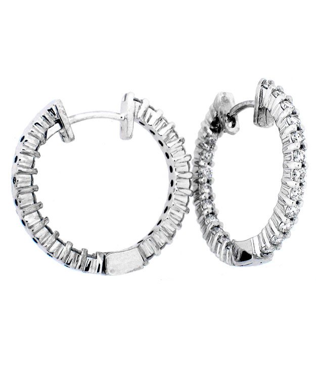 14KW Inside/Out Shared Prong Hoop Earrings with Diamonds: 1.20ct