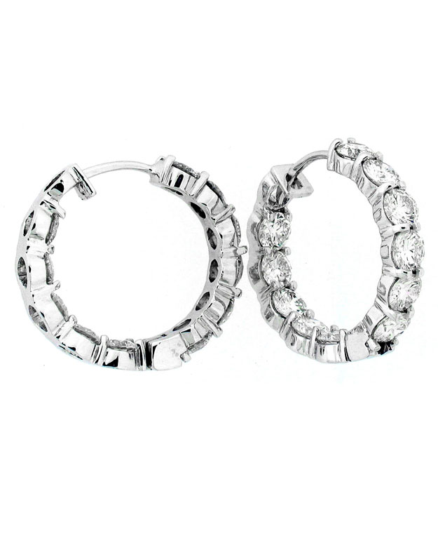 14KW Inside/Out Shared Prong Hoop Earrings with Diamonds: 6.25ct