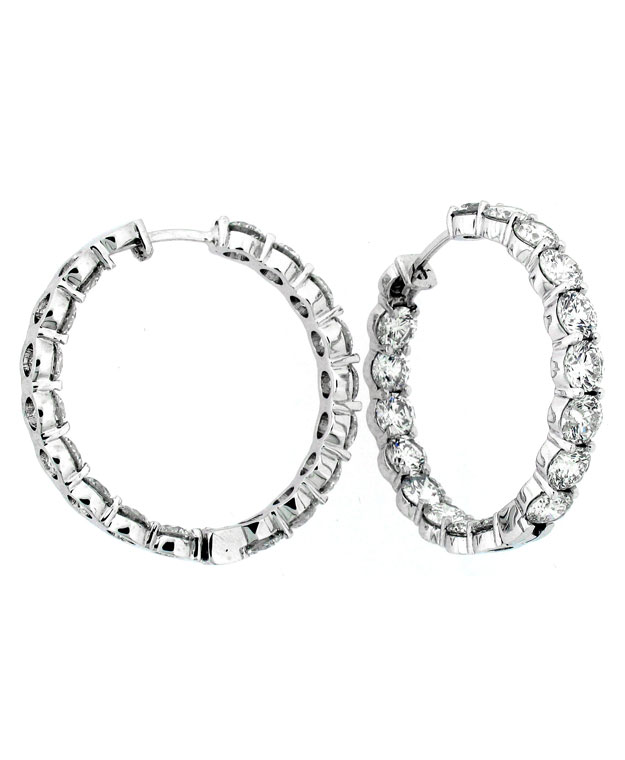 14KW Inside/Out Shared Prong Hoop Earrings with Diamonds: 16.20c