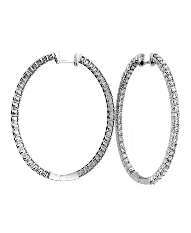 18KW Inside/Out Shared Prong Oval Hoop Earrings with Diamonds: 4