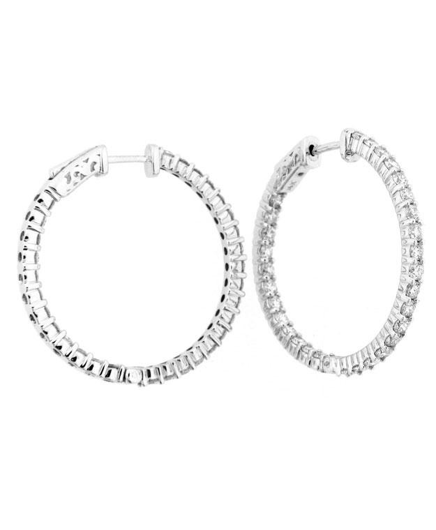 14KW Inside/Out Shared Prong Hoop Earrings with Diamonds: 3.02ct