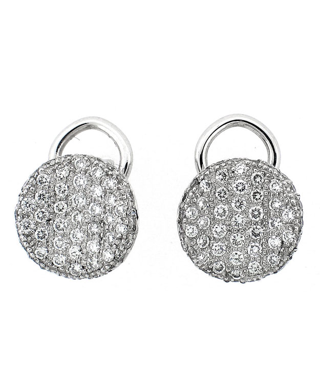 18KW Round Stud Look Paved Earrings with Diamonds: 1.02cts