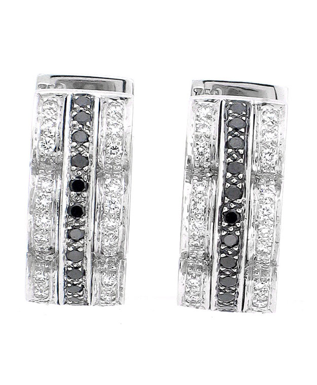 18KW Fashion Huggie Earrings with White and Black Diamonds: 0.50