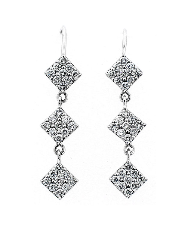 14KW Square Drop Earrings with Diamonds: 1.25cts