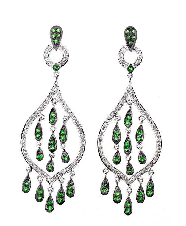18KW Chandelier Earrings with Tsavorite: 1.90cts and Diamonds: 0