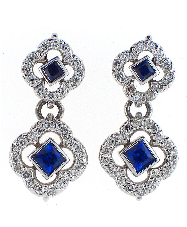 14KW Fashion Earrings with Blue Sapphires: 0.85cts and Diamonds: