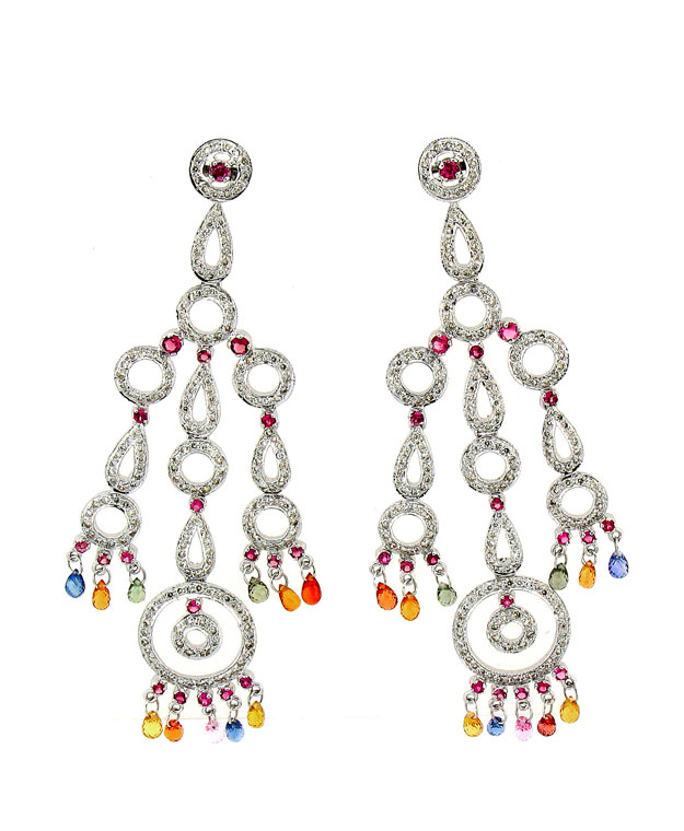 18KW Chandelier Earring with Multi-Colored Sapphires: 6.00cts an