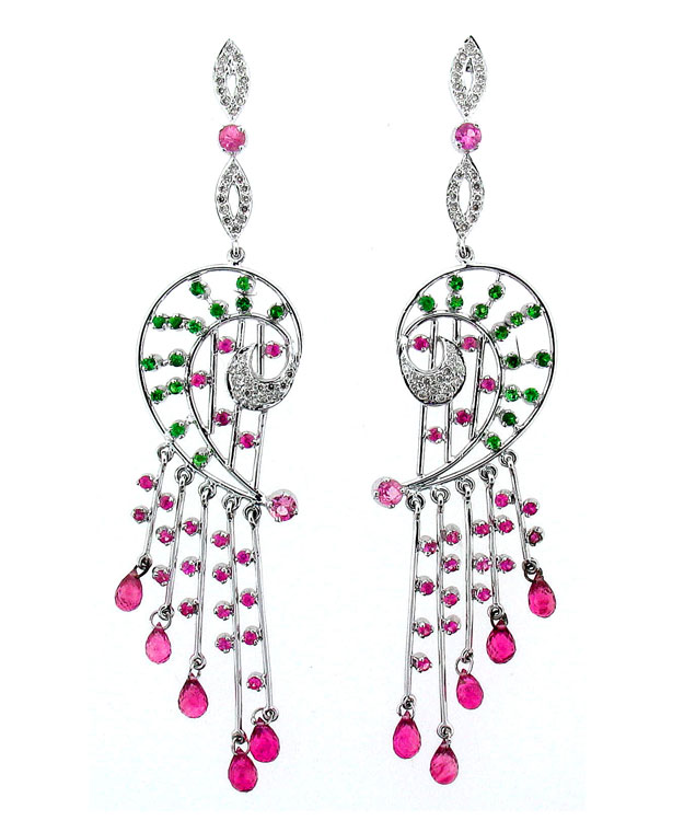 18KW Fashion Drop Earrings with Multi-Colored Sapphires: 7.25cts