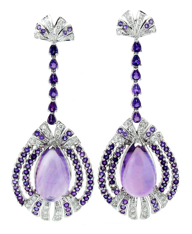 18KW Chandlier Drop Earrings with Amythest: 40.30cts and Diamond