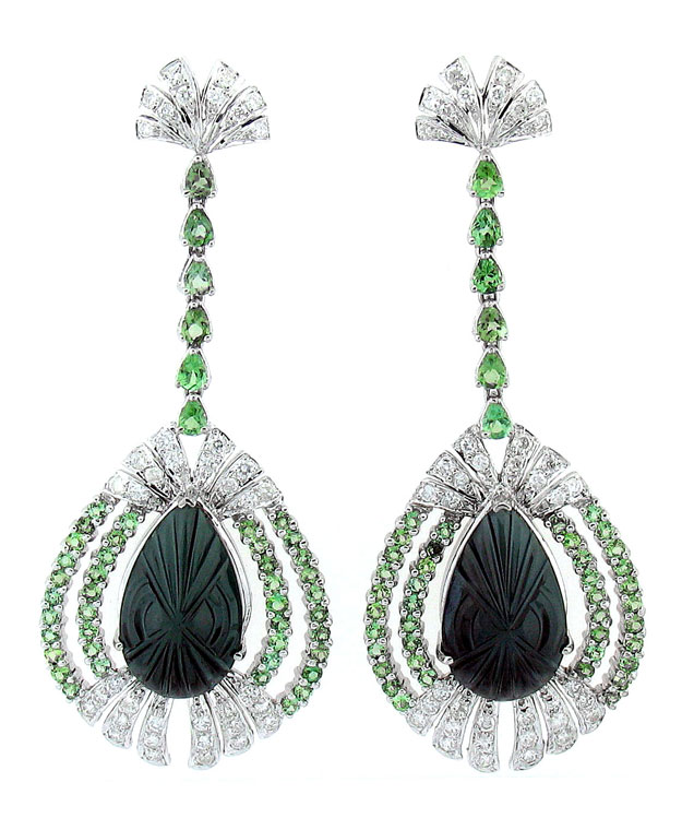 18KW Chandlier Drop Earrings with Green Tourmaline: 30.50cts and