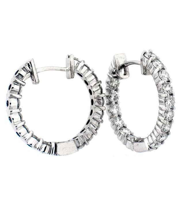 14KW Inside/Out Shared Prong Hoop Earrings with Diamonds: 3.00ct