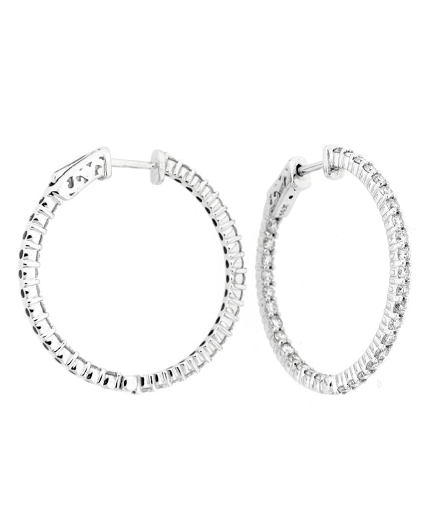 14KW Inside/Out Shared Prong Hoop Earrings with Diamonds: 2.02ct