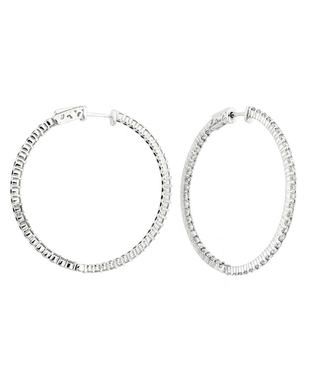 14KW Inside/Out Shared Prong Hoop Earrings with Diamonds: 3.02ct