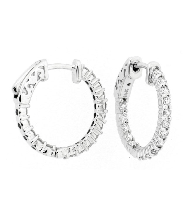 14KW Inside/Out Shared Prong Hoop Earrings with Diamonds: 1.02ct