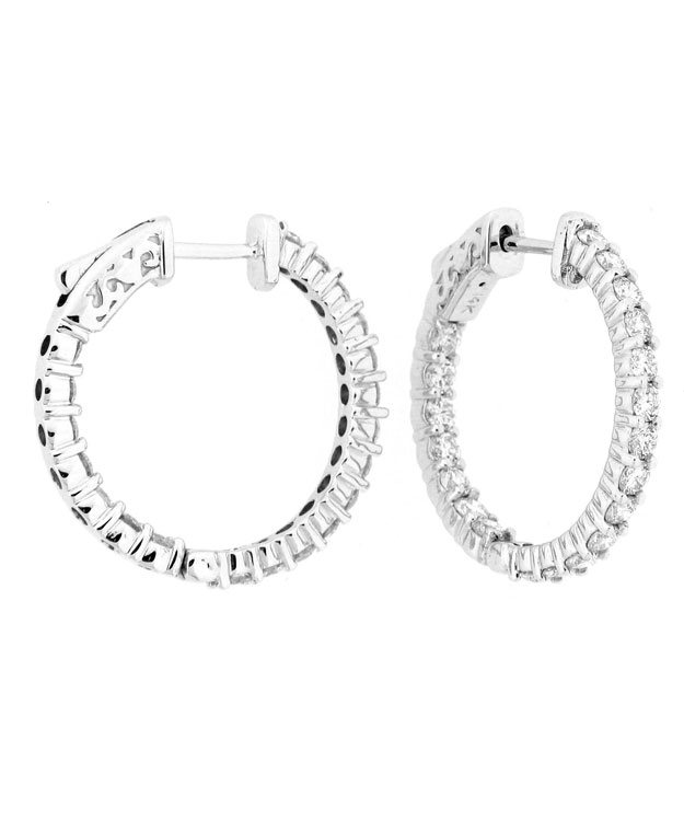 14KW Inside/Out Shared Prong Hoop Earrings with Diamonds: 1.95ct