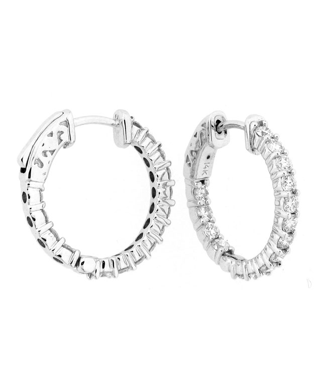 14KW Inside/Out Shared Prong Hoop Earrings with Diamonds: 1.52ct